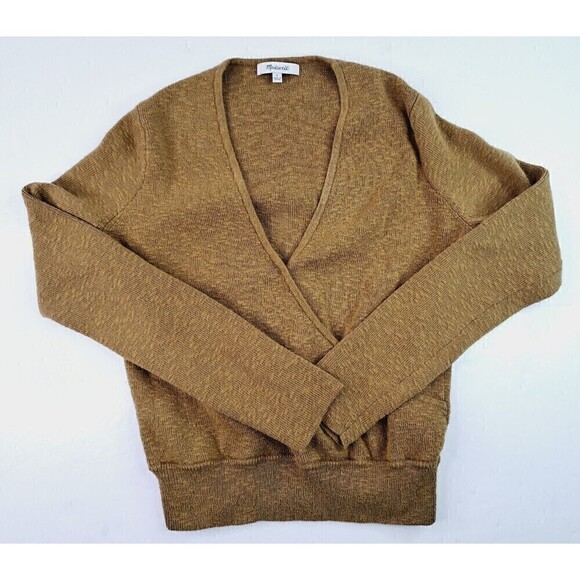 Madewell Sweaters - Madewell Wrap Front Pullover Sweater Coziest Yarn Tobacco Gold Brown Sz S Alpaca